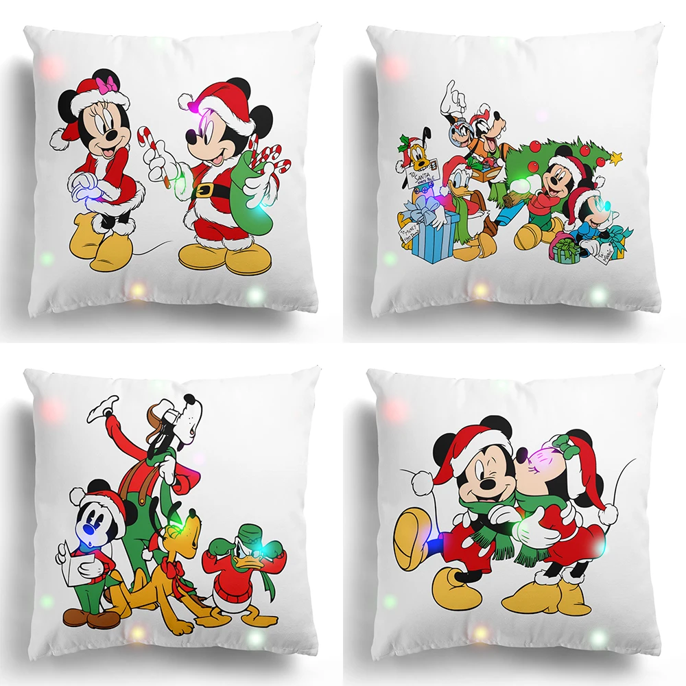 Christmas LED light decoration pillowcase, Disney Mickey Minnie printed cushion cover, home decoration decoration gift