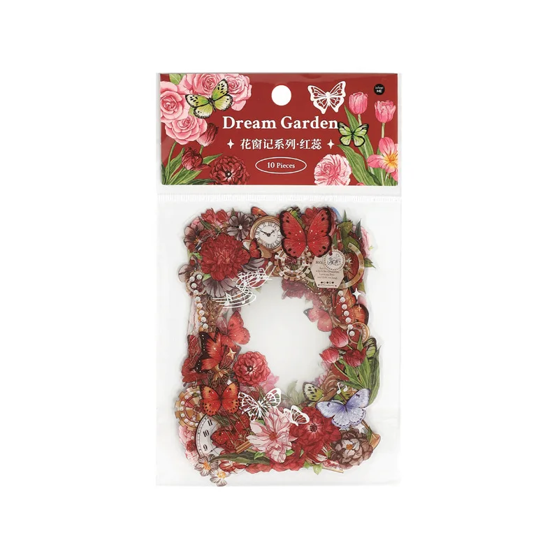 MOHAMM  10 Sheets PET Waterproof Sticker Flower Frame Pack Vintage Hand Curtain Material