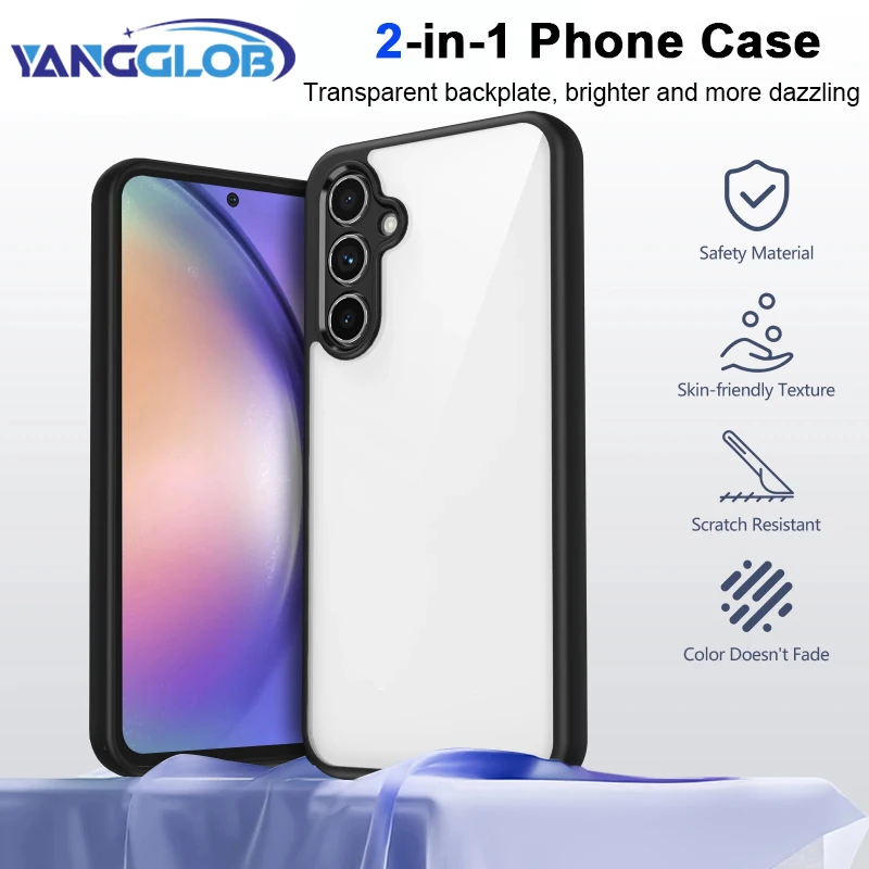 Simple transparent phone case made of acrylic TPU 2-in-1 anti drop phone protective case suitable fo