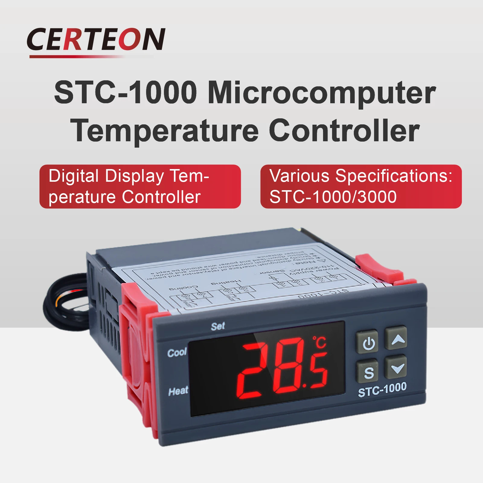 STC-1000/3000 Digital Thermostat Controller 12V/24V/220V Microcomputer Relay for Incubator Heating Cooling