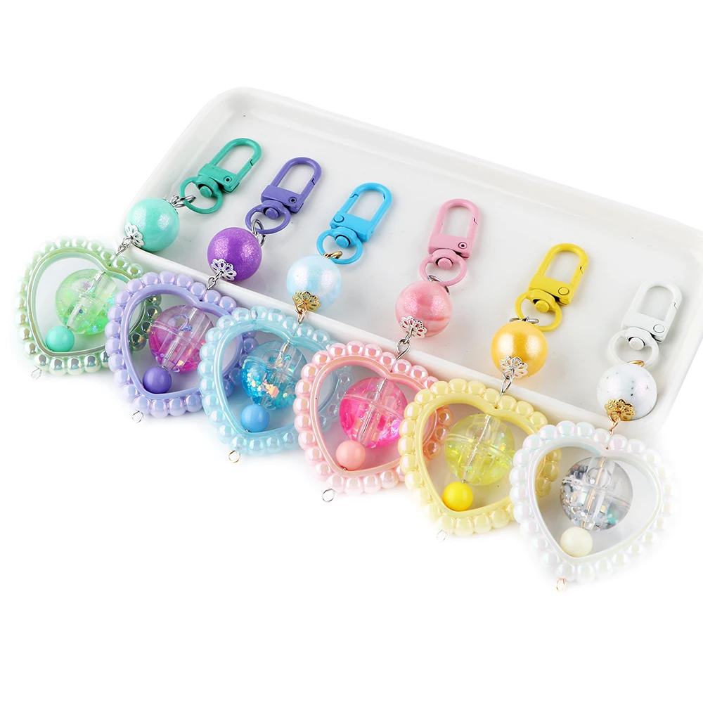 1pc Acryl Perle Herz Ring Schlüssel bund Anhänger Mode Schlüssel bund für Rucksack Schlüssel bund dekorieren