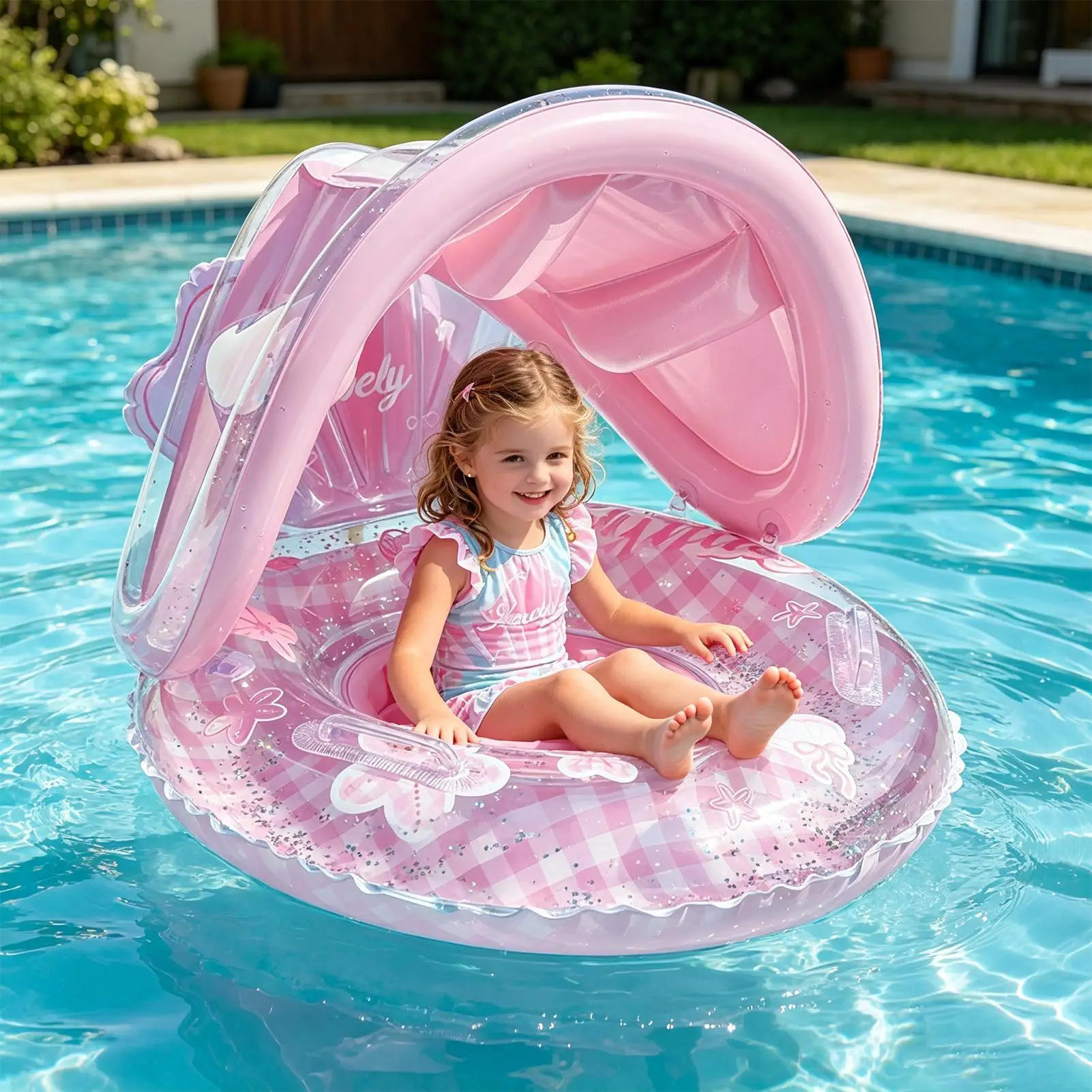 Floats For Kids With Backrest Cute Swim Ring Pool Float With Canopy For Kids Beach Water Lake Summer Travel Vacation Party