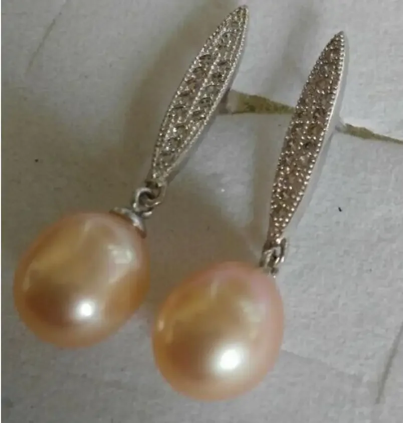 

Fashion jewelry a pair of natural south seas gold pink pearl earrings silver