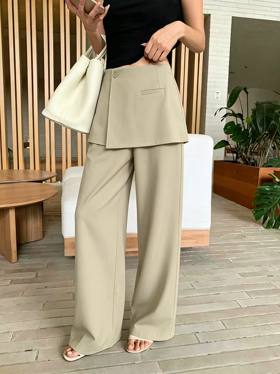 High Waist Korean Style Suit Pants Women's Early Summer Slimming Wide Leg Pants with Slit And Patchwork Design Casual Pants