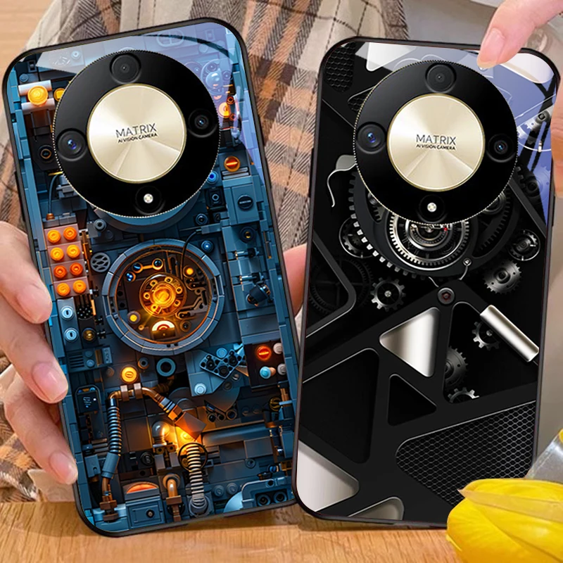 아너 매직 6 50 70 90 라이트 X7b 200 프로 노바 10 노바 5T X6 P30 푸라 70 울트라 강화 유리 휴대폰 케이스, 보라색 회로 기판