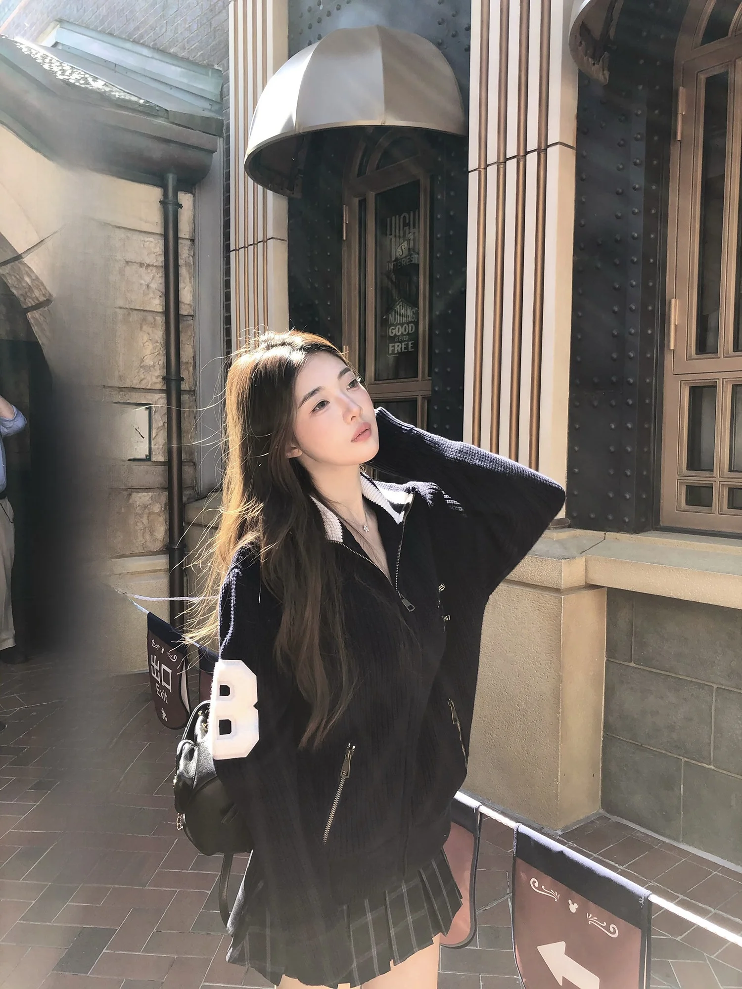 

2toyoung Evereen College Vintage Contrast Color Embroidery Woolen Knitted Open Cardigan Women's Autumn Winter Zipper Sweate...