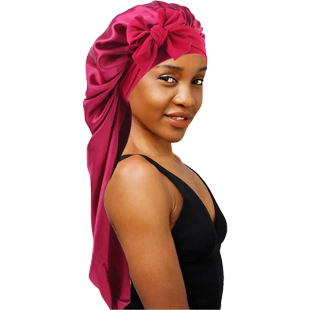 New Women Long Satin Bonnet Sleep Cap Silky Sleeping Cap with Wide Elastic Band Hair Care Turban Braids Curly Hair Natural Hair