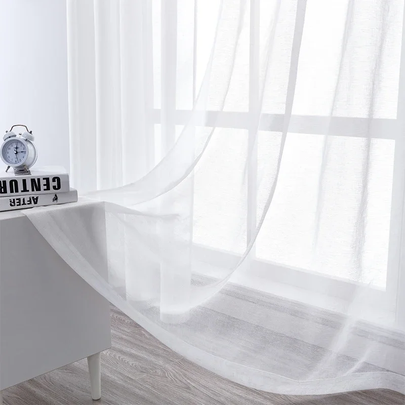 

White Sheer Short Curtains Linen Effect for Living Room Bedroom Modern Voile Curtain Tulle Kitchen Half Window Treatments