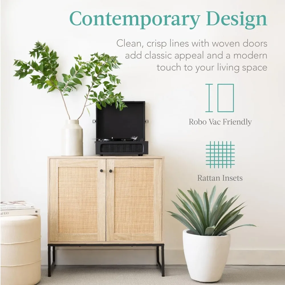 Multipurpose 2-Door Rattan Storage Cabinet for Home, Ideal for Living Room, Hallway, and Kitchen