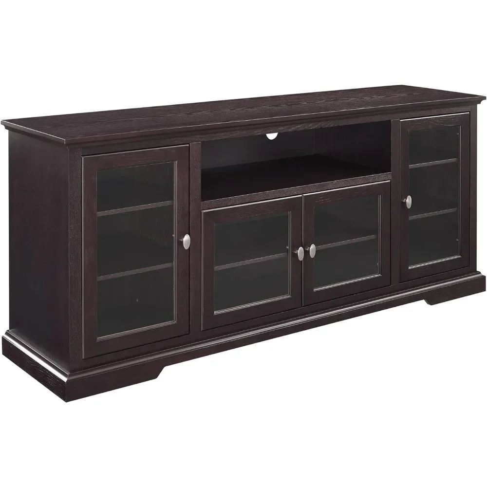 Brahm Classic Glass Door Storage TV Console for TVs up to 80 Inches, 70 Inch, Espresso Brown