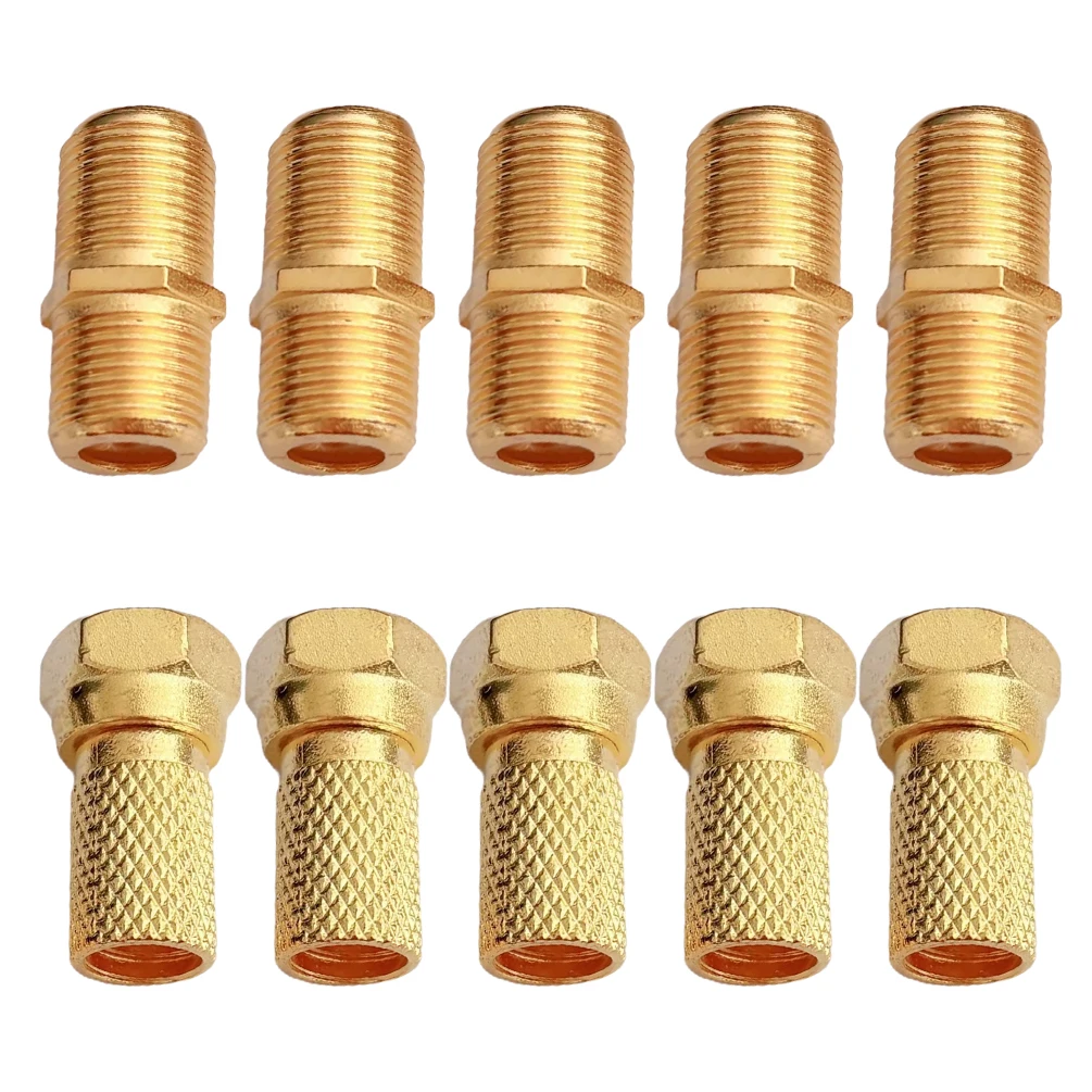 10PCS 75-5 F-Type Screw-On Connectors for RG6 Coaxial Cables Gold-Plated TV Antenna Adapter Durable Twist-On Design Satellite