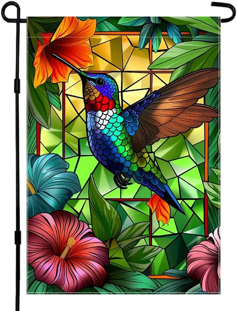 CHAONENG Colorful Garden Flag 12x18 Inch Double Sided Outside Hummingbird Farmhouse Yard Flower Outdoor Flag LLO LLX uui