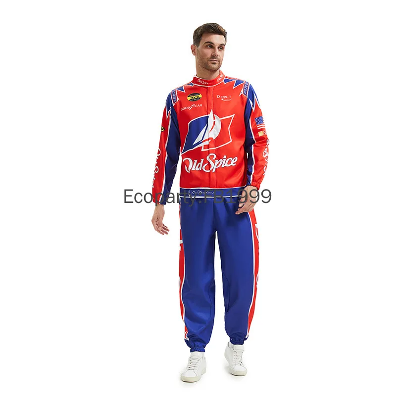 New Talladega Nights Ricky Bobby Racing Uniform Cosplay Red Cal Naughton Jr. Wonder Bread Racing Suit Halloween Costume for Men
