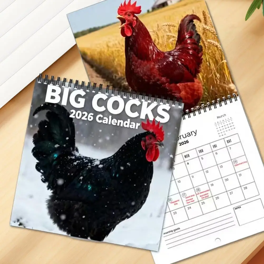 

Функциональный календарь-планировщик «Петух 2026» большого размера из мелованной бумаги, подарок, настенный декор для дома, офиса, гостиной, прочный, многоразовый