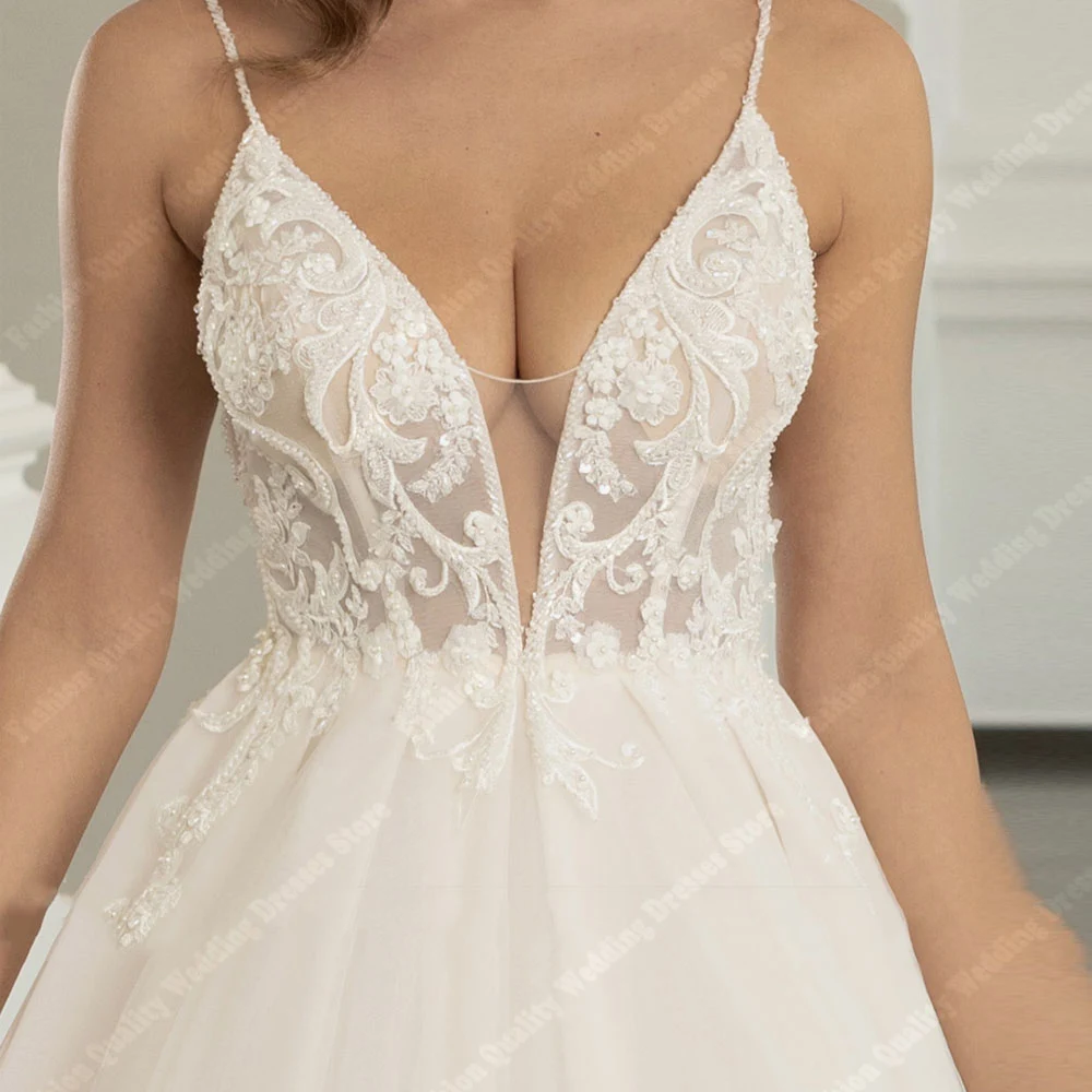 Vestidos De Novia De princesa con cuello en V, Vestidos De Novia De línea a con estampado brillante, Vestidos De Novia sin mangas para Banquete De compromiso, elegantes y sexys