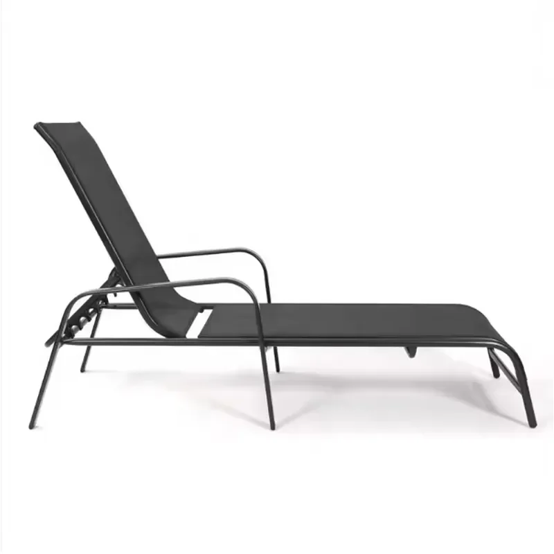 Adjustable Folding Lounge Chair with Pillow and Side Pockets 3 Reclining Positions for Beach Pool Garden Terrace Outdoor