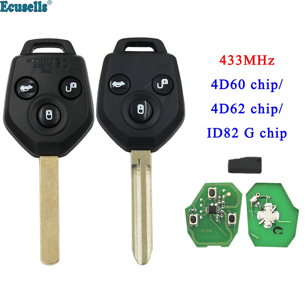 

Ecusells 3 Buttons Remote Key 433MHz 4D62 ID60 G ID82 Chip for Subaru Forester Outback Legacy 2008 2009 2010 2012 2013 2014