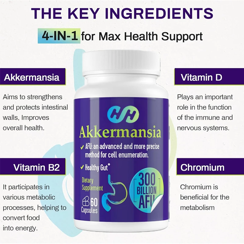 300 Billion AFU Akkermansia Muciniphila Live Probiotic Digestion, Gut, Immunity, and Overall Health, 60 Capsules