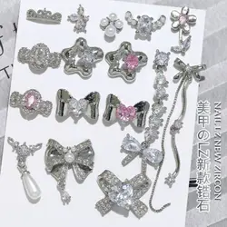 3D Silver Gold Bowknot Shaped Nail Charms Metal Alloy Heart Nail Art Rhinestones Manicure Jewelry For DIY Nail Accessories