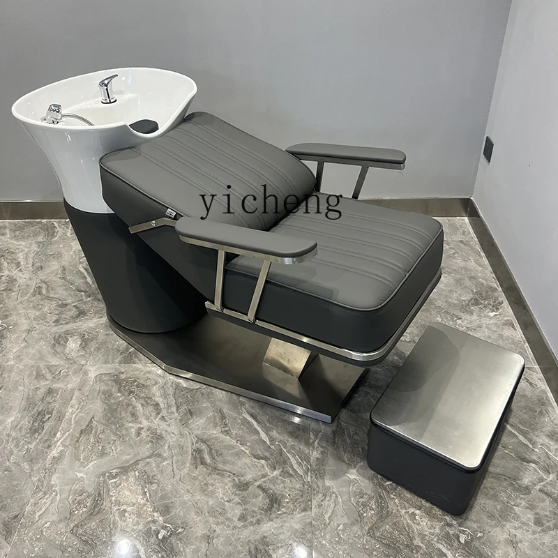 

Tqh Barber Shop High-End Shampoo Bed Thickened Stainless Steel Base Oversized Ceramic Deep Basin Flushing Bed