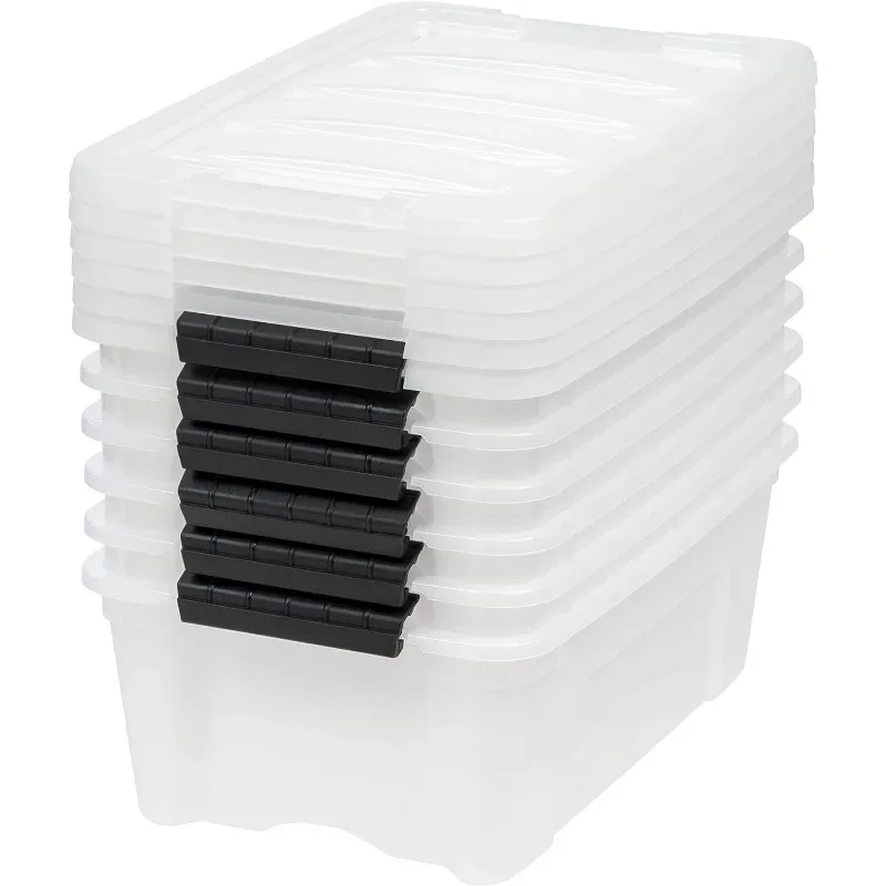 USA 13 Qt Stackable Plastic Storage Bins with Lids, 6 Pack - BPA-Free, Made in USA - Discreet Organizing