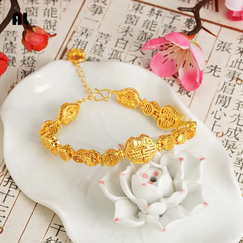 Fashion Vietnam Alluvial Gold National Style Ancient France Bracelet Female Small Group Versatile Imitation Gold Fine Jewelry