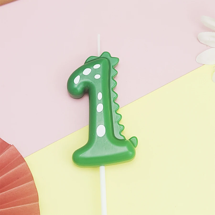 Grüne Dinosaurier-Zahlen 0–9 + 8 Stück grüne Kerzen „Happy Birthday“-Kuchenkerze für Kinder, Prinz, Party, Cartoon-Dinosaurier-Dekoration – Detail 13