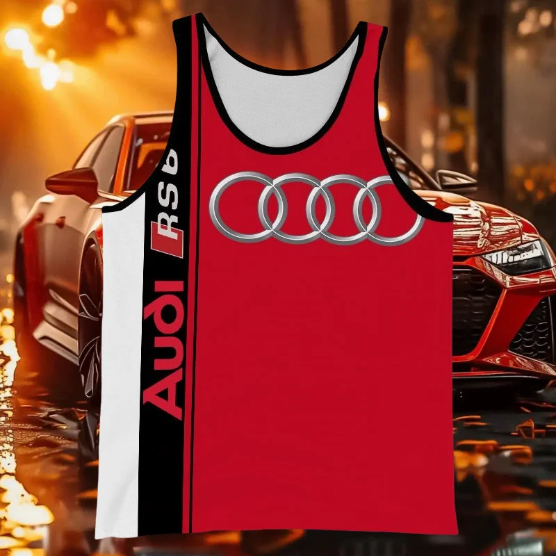 

2025 new summer hot-selling Audi quattro3D printed men's vest breathable casual fashion cool quick-drying MOTO vest red