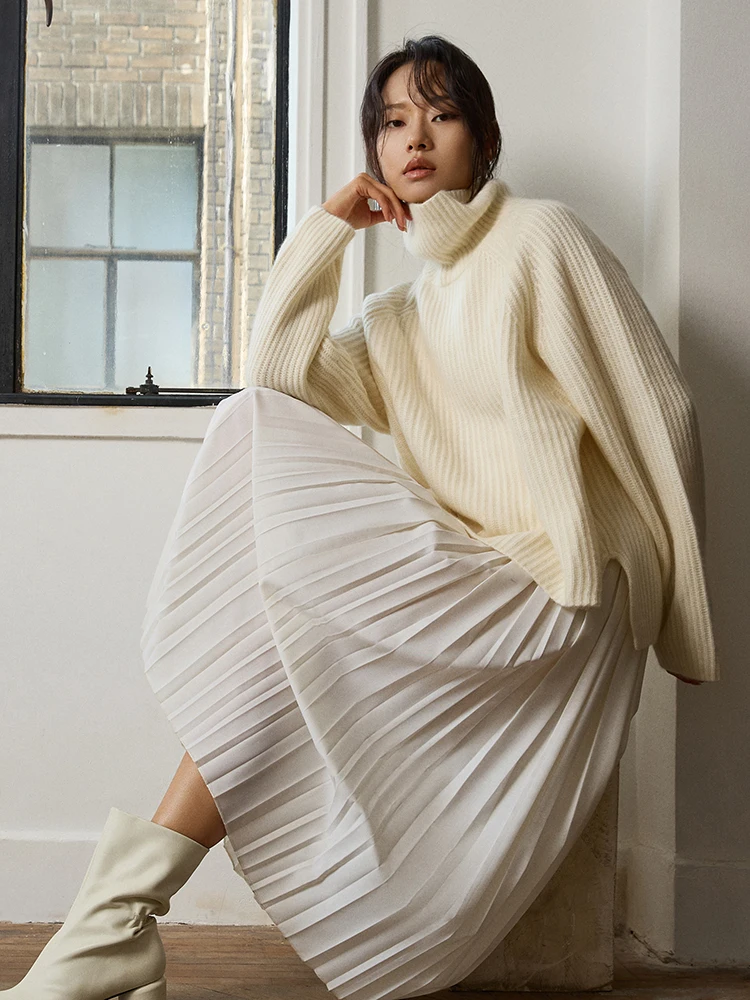 

Длинная юбка А-силуэта FANNIU из чистой шерсти, однотонная, с эффектом складок, на осень-зиму, с высокой талией, для повседневной носки и офиса