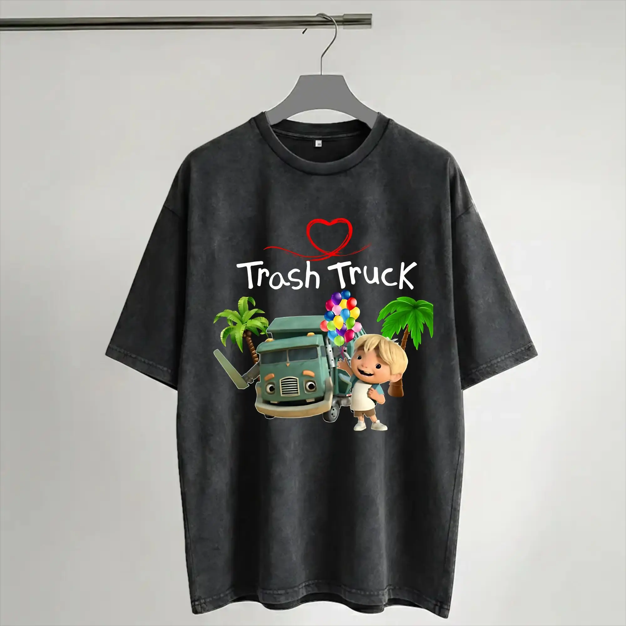 Harajuku Washed Shirt Trash Truck anime Outfit Vintage T-Shirts Oversize  Streetwear Short Sleeve Summer Tops Tees