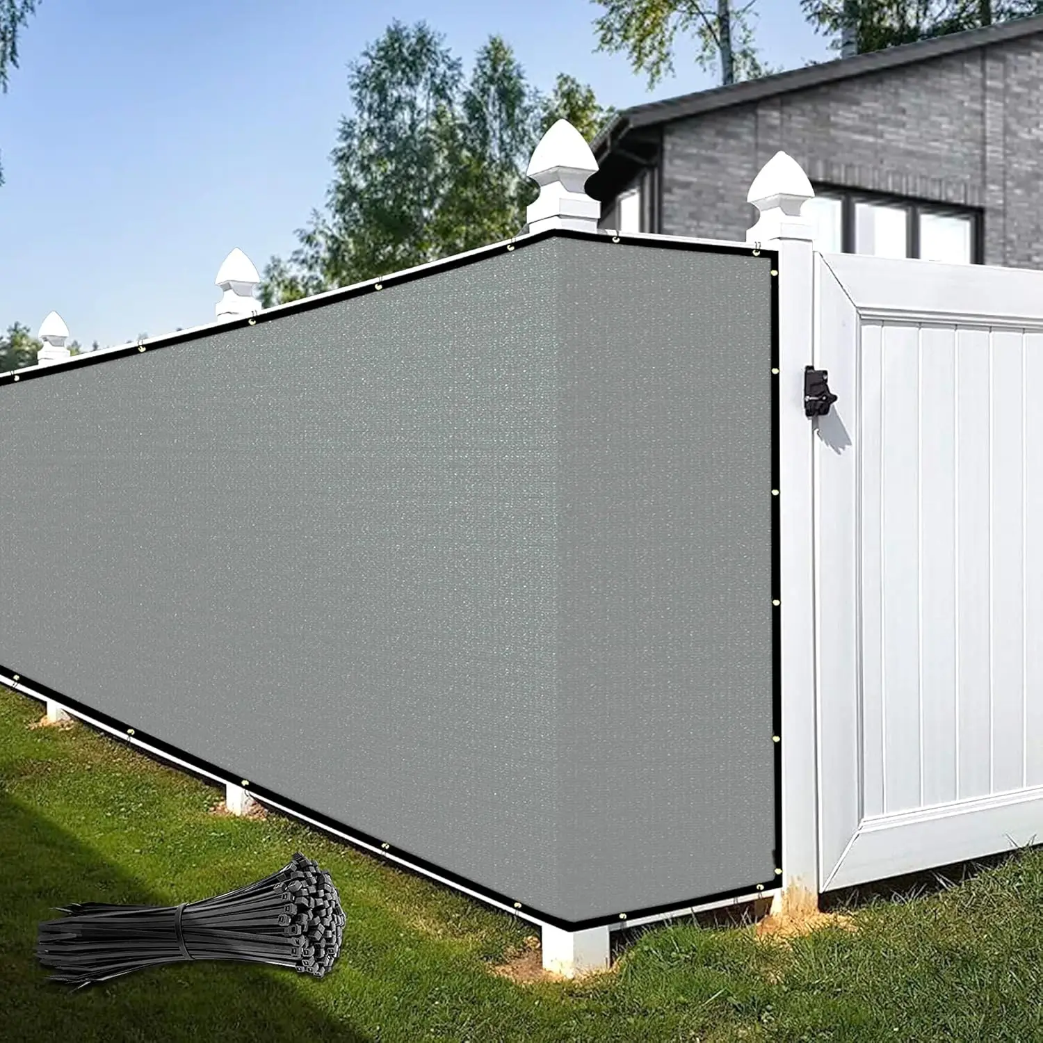 

6' x 210' Custom Size Gray Fence Privacy Screen Cover Windscreen Heavy Duty Commercial Grade Strong Binding with Zip Tie