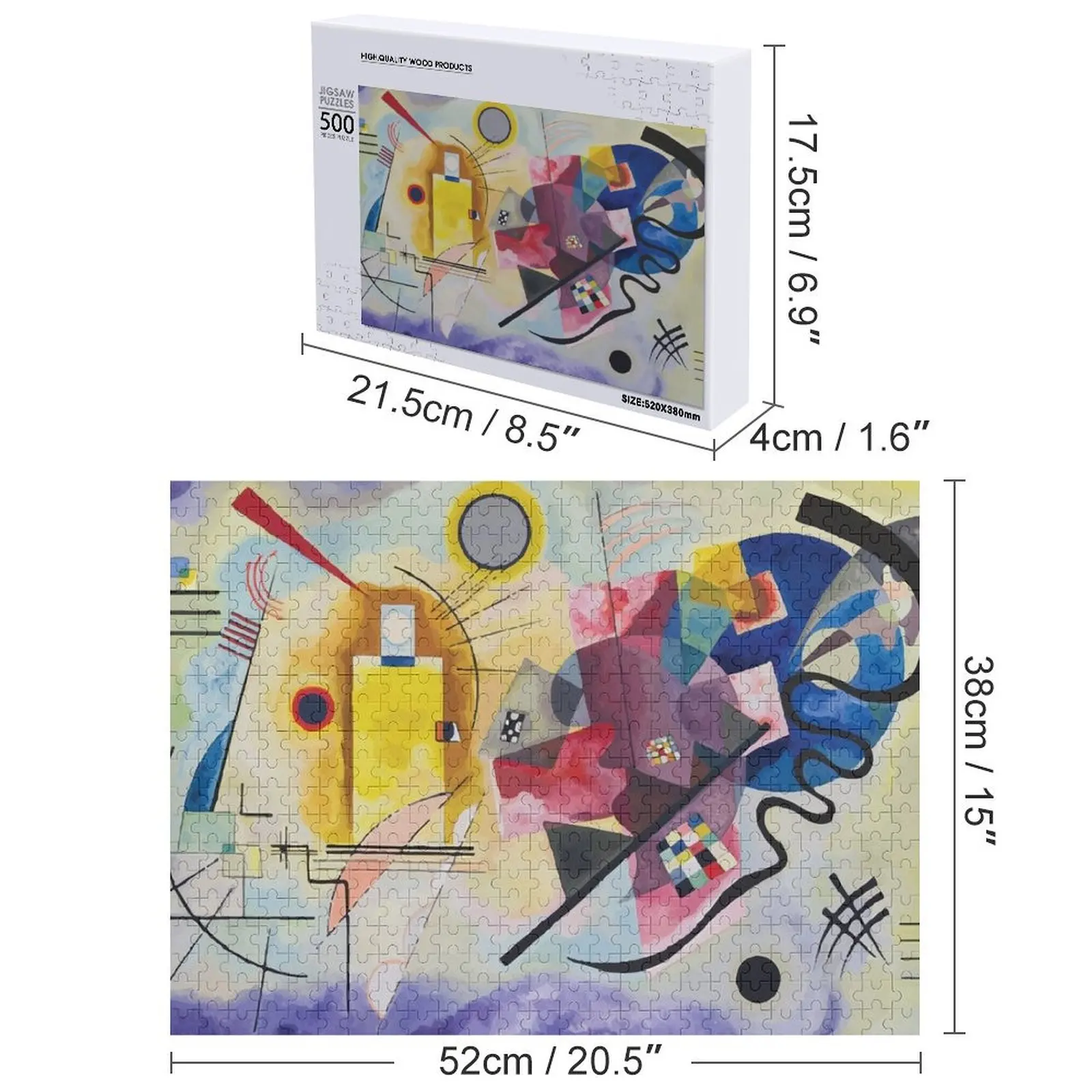 Puzzle Drewniane Wassily Kandinsky Żółto-Czerwono-Niebieskie Zwierzęta Dla Dzieci i Dorosłych