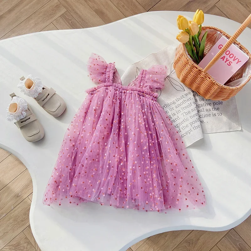 Summer Toddler Kids Clothes Girls Princess Dress Daisy/Fruit Embroidery Sleeveless Sling Dress Casual Mesh Tulle Fluffy Dress