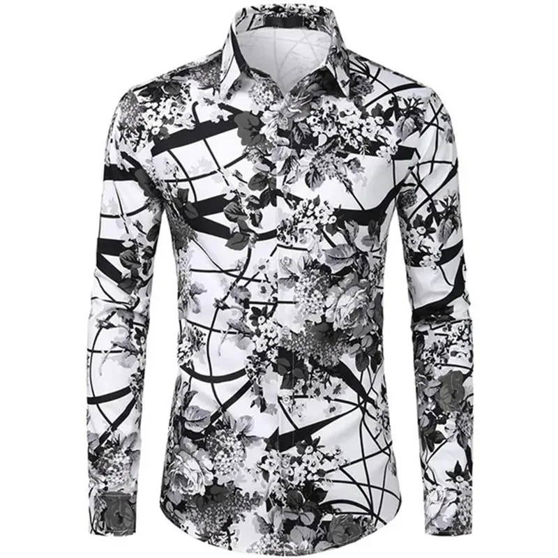 Flower Men Long Sleeve Printed Shirts For Mens Social Luxury Man Designer Clothes Hawaiian Fashion Elegant Classic Tees Women