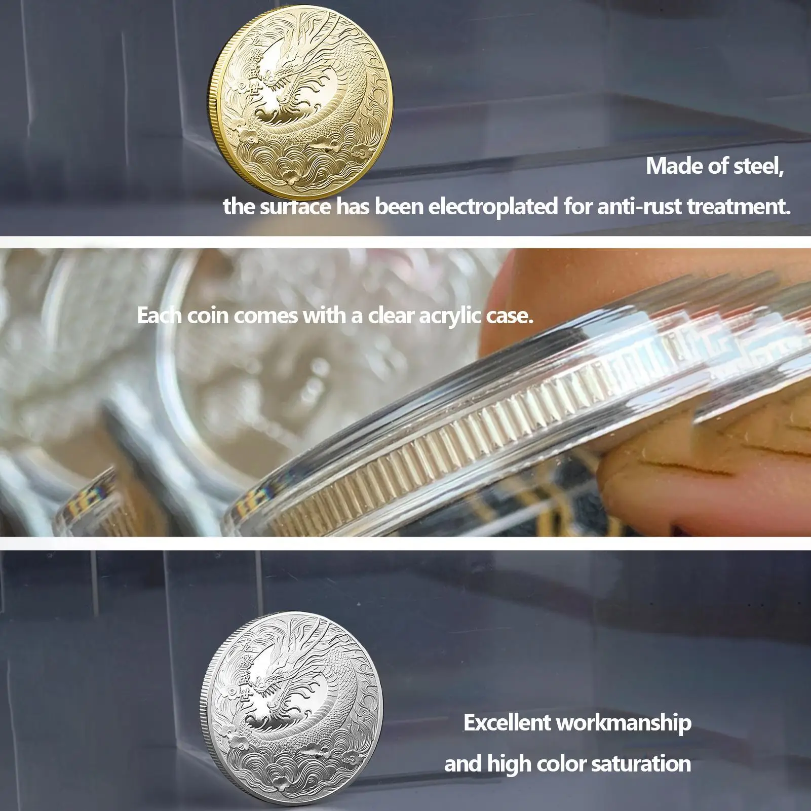 Chinese Dragon Commemorative Gold Coin 2024 Dragon Three-dimensional Relief Lucky Gold Coin Birthday Gift Decorative Coin
