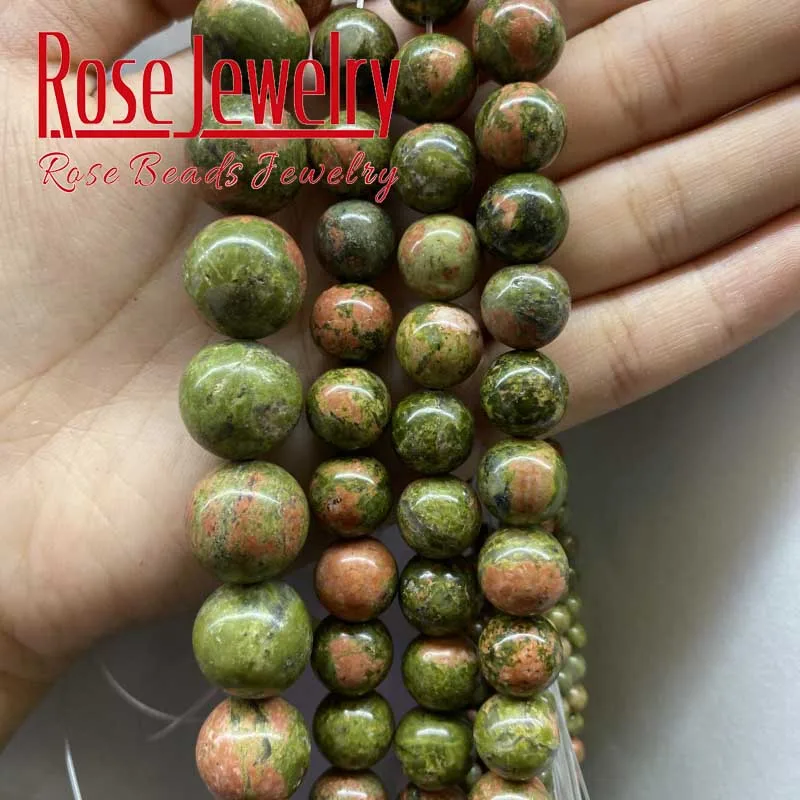 Natural Green Unakite Stone Beads Round Loose Spacer Beads For Jewelry Making DIY Charm Bracelet Necklace 15\'\' 4 6 8 10 12 mm