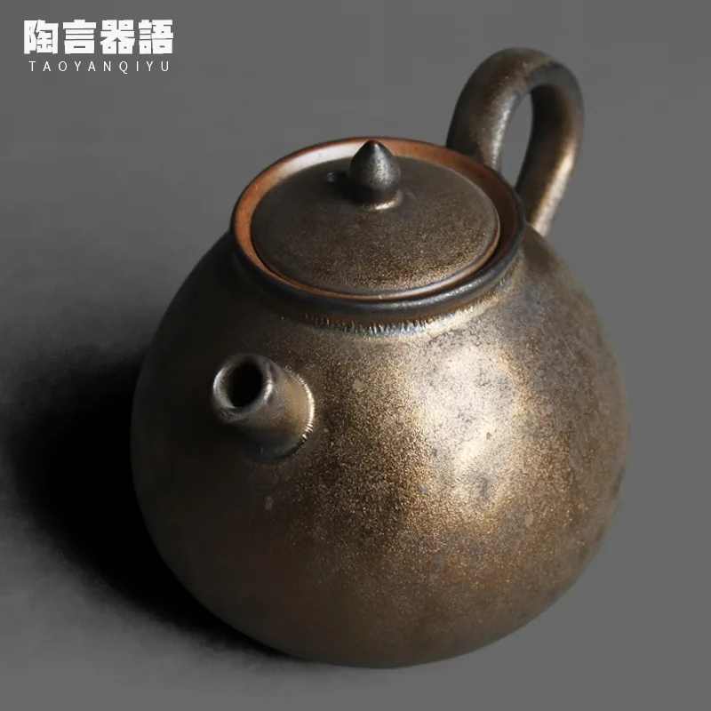 Japanese-style kiln roasted black gold dragon lamp hand-held teapot handmade retro pottery Kung Fu tea ceremony tea maker single