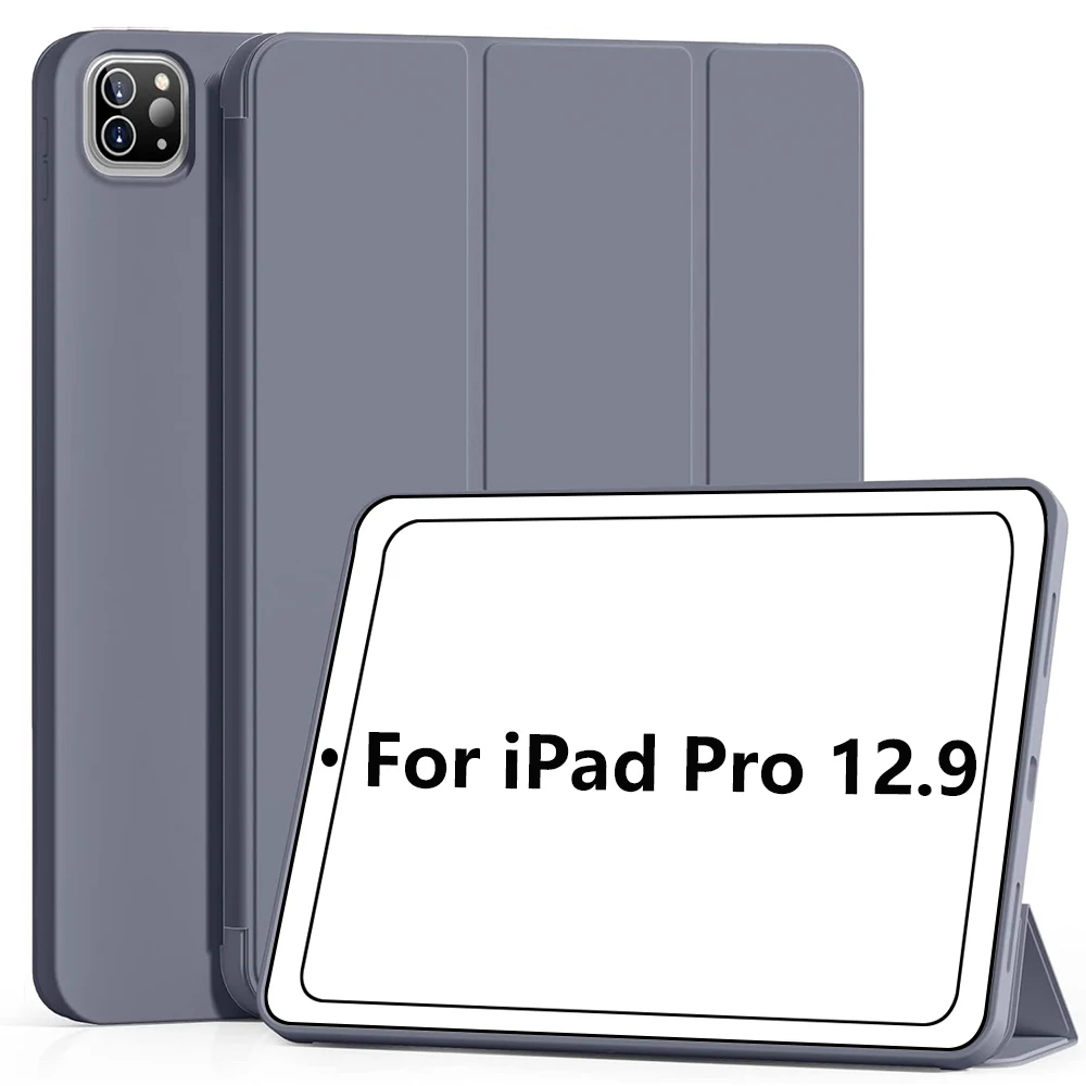 Tri-fold Stand Soft TPU Cases for IPad Pro 12.9 Case 6th/5th/4th Generation (2022/2021/2020) Protective Cover Auto Sleep Wake