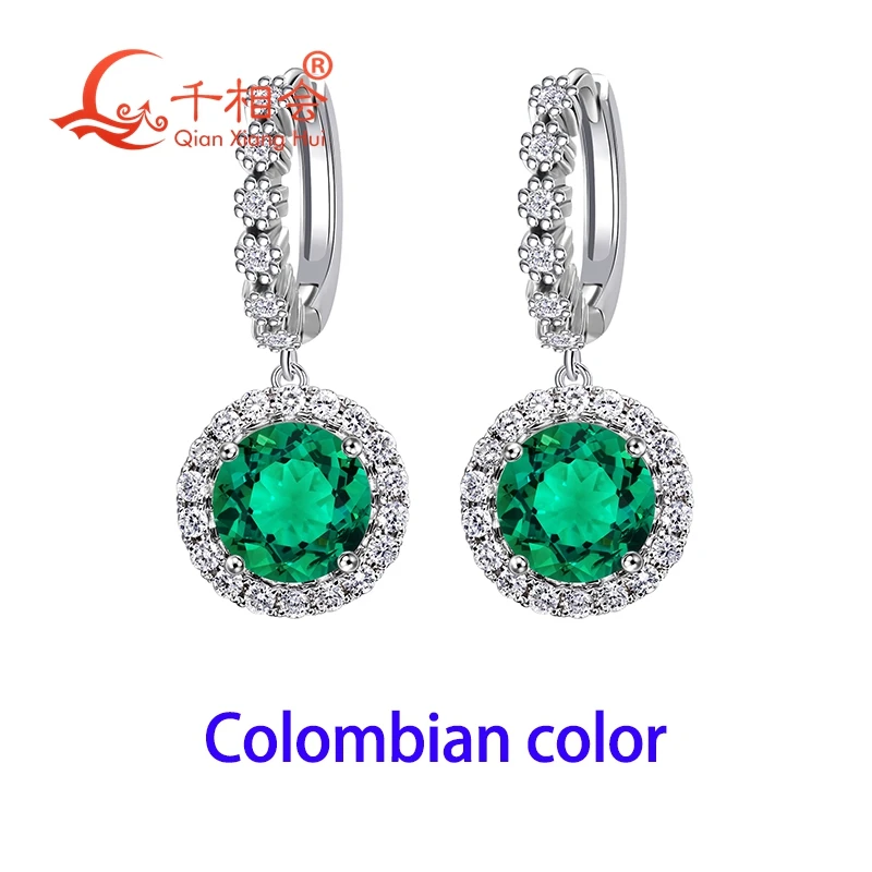 

lab Created Hydrothermal Emerald /YAG green 6.5mm halo white moissanite round 925 silver 10mm ear stud Earring gift dating