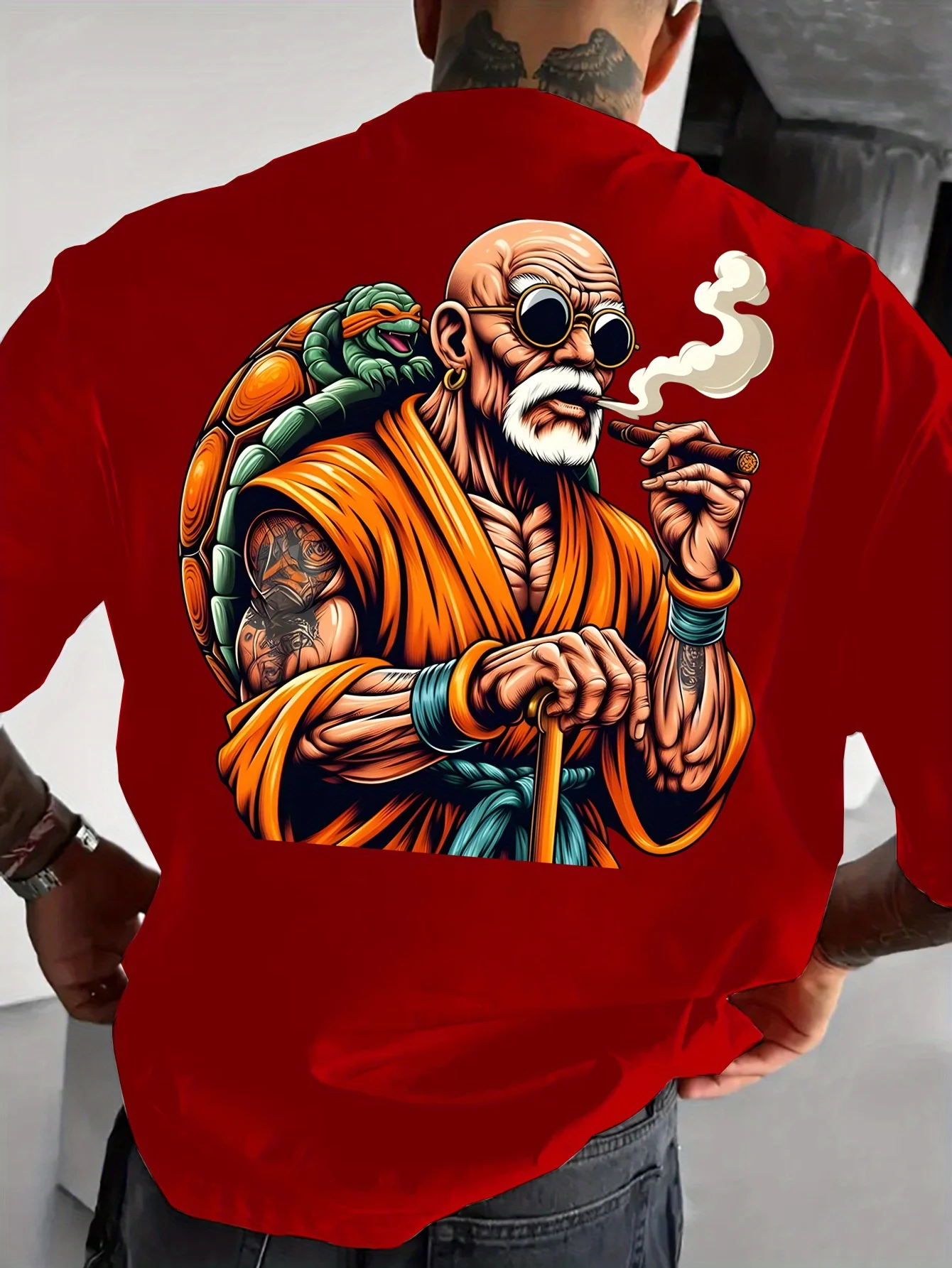 Camiseta de verano de Anime Dragon Ball Master Roshi Harajuku de algodón para hombre enorme Fitness Vintage Street mujeres Casual suelta mangas cortas