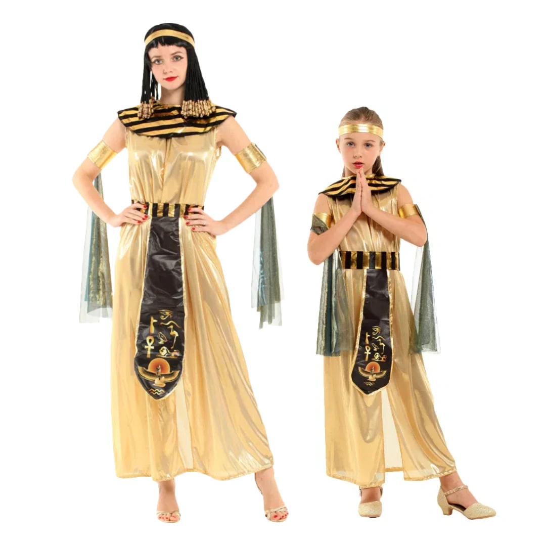 Costume de Cosplay pour enfants et adultes, déesse du pharaon égyptien antique Cléopâtre, Robe de reine de Cosplay égyptienne ancienne dorée