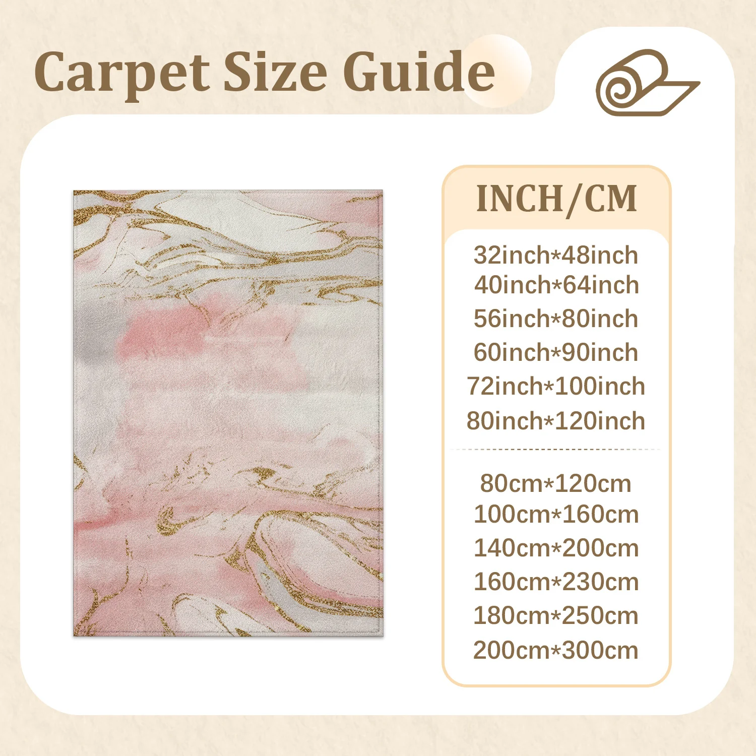 Large Indoor Area Rug, Soft Velvet Low Pile Rug with Non-Slip Dotted Backing, Machine Washable Pink Gold Marble Abstract Pattern for Living Room and Bedroom Home Decor
