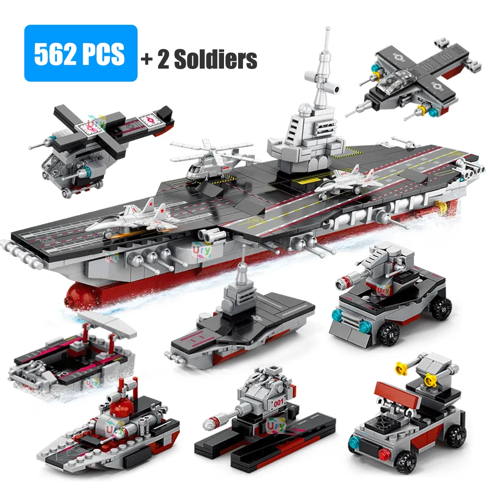 

562PCS City Series Aircraft Carrier Military Ship 8in1 Birdfarm Models Army Warship Truck Building Blocks DIY Toys for Boys Gift