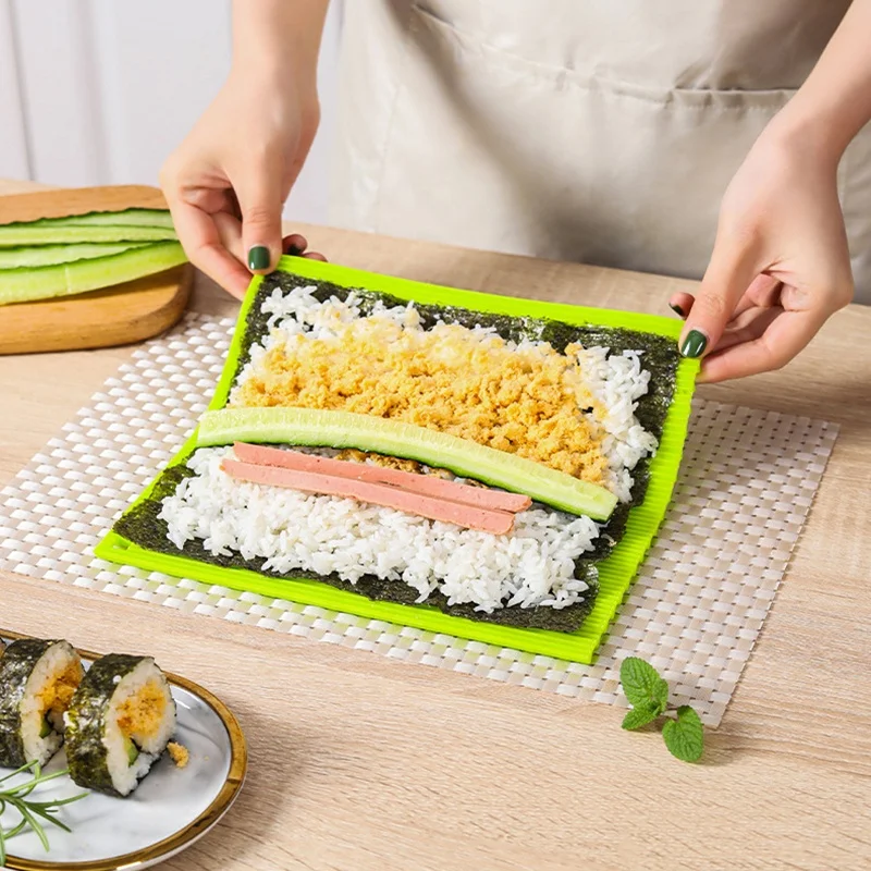 Silicone Hand Roll Sushi Rolling Curtain Bamboo Imitation Japanese Sushi Rolling Tool Easy To Clean No Mildew Sushi Mat Portable