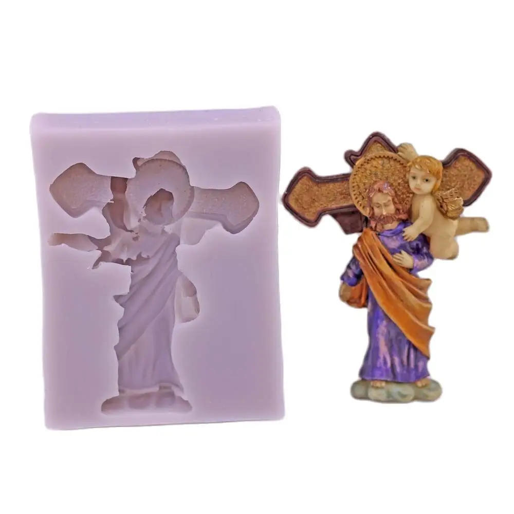 Crucifix Jesus Angel Silicone Fondant Mold Baby Baptism Cross Christening Icing Cake Chocolate Sugarcraft Decor Mould DIY