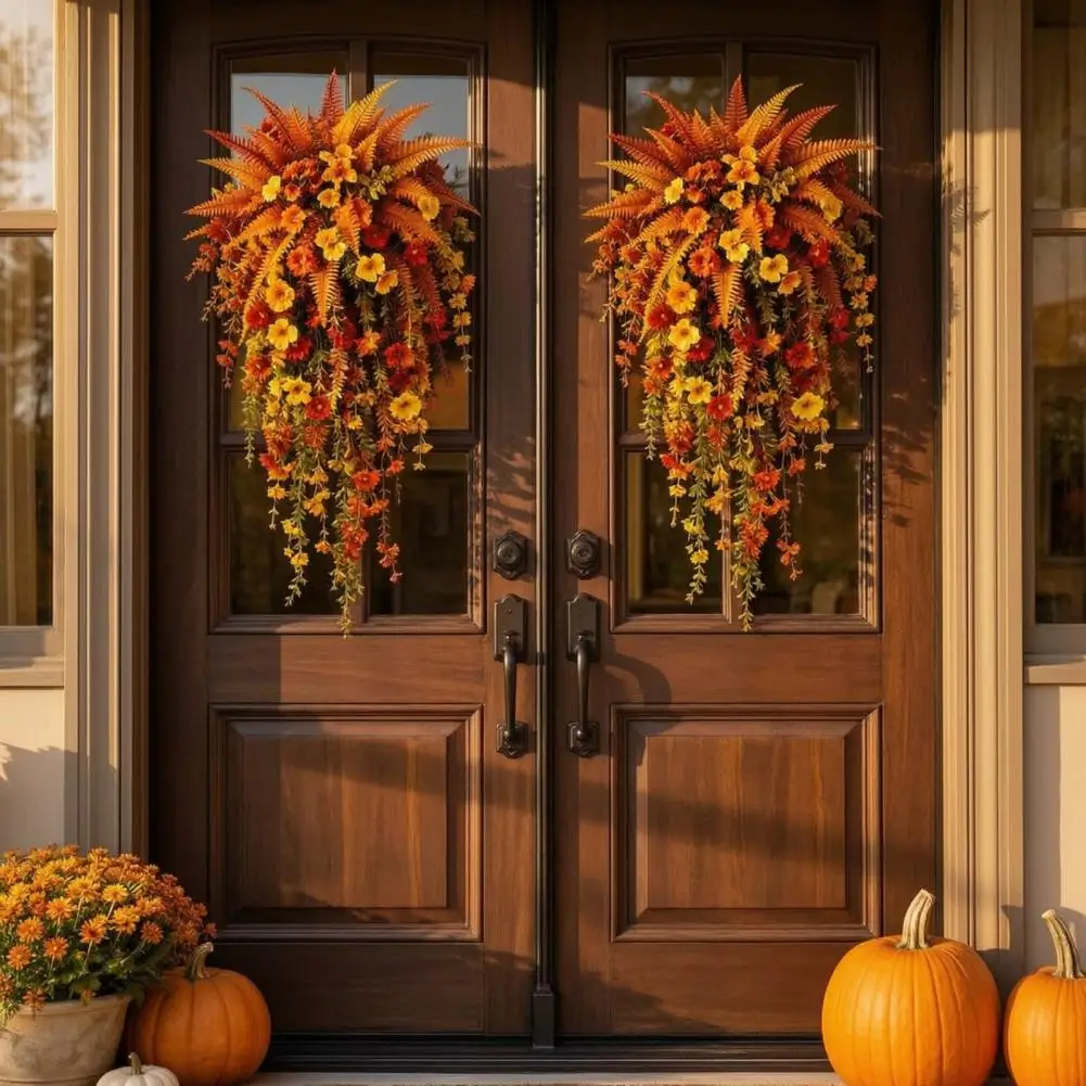 Artificial Autumn Flower Hanging Decoration Upside Down Floral Arrangement for Porch Artificial Hanging for Outdoor for Porch