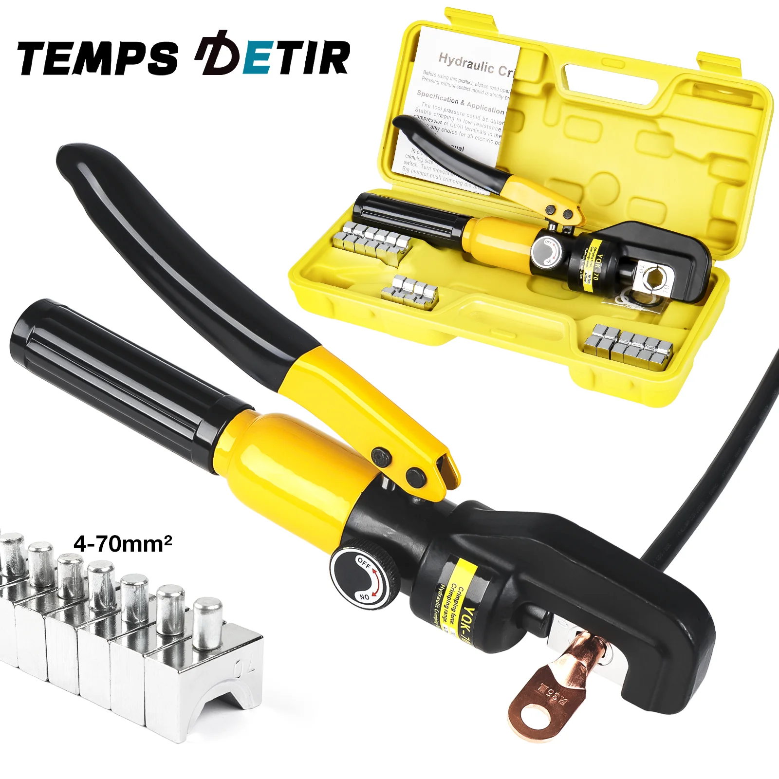 4-70mm² Hand Operated Hydraulic Crimping Tool for Cable Lugs Home Hydraulic Crimper Wire Terminal Lug Tool with 8 Pairs of Dies