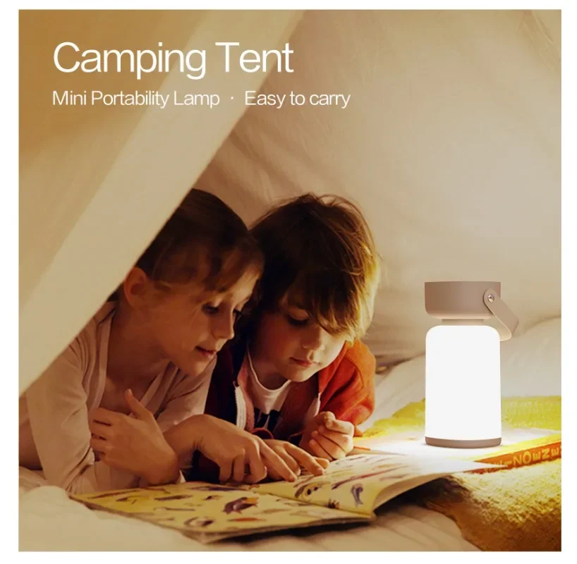 LED Touch Ambient Light Rechargeable Portable Camping Lantern 3 Colors Dimming Reading Lamp Outdoor Fishing Emergency Flashlight