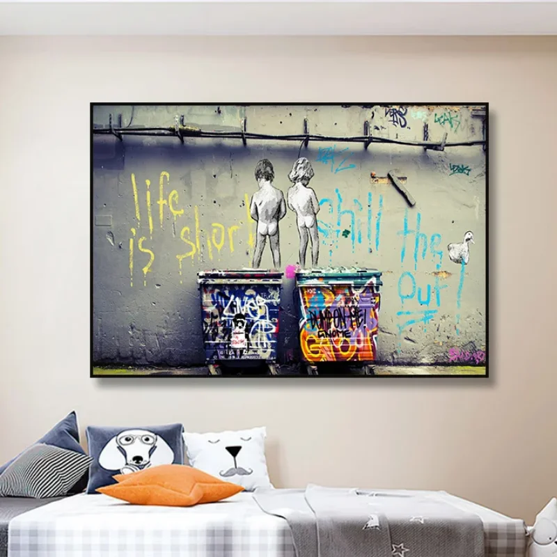 The Boy Behind The Curtains Poster and Prints Graffiti Banksy Street Art Funny Monkey Canvas Painting Print Wall Art Home Decor