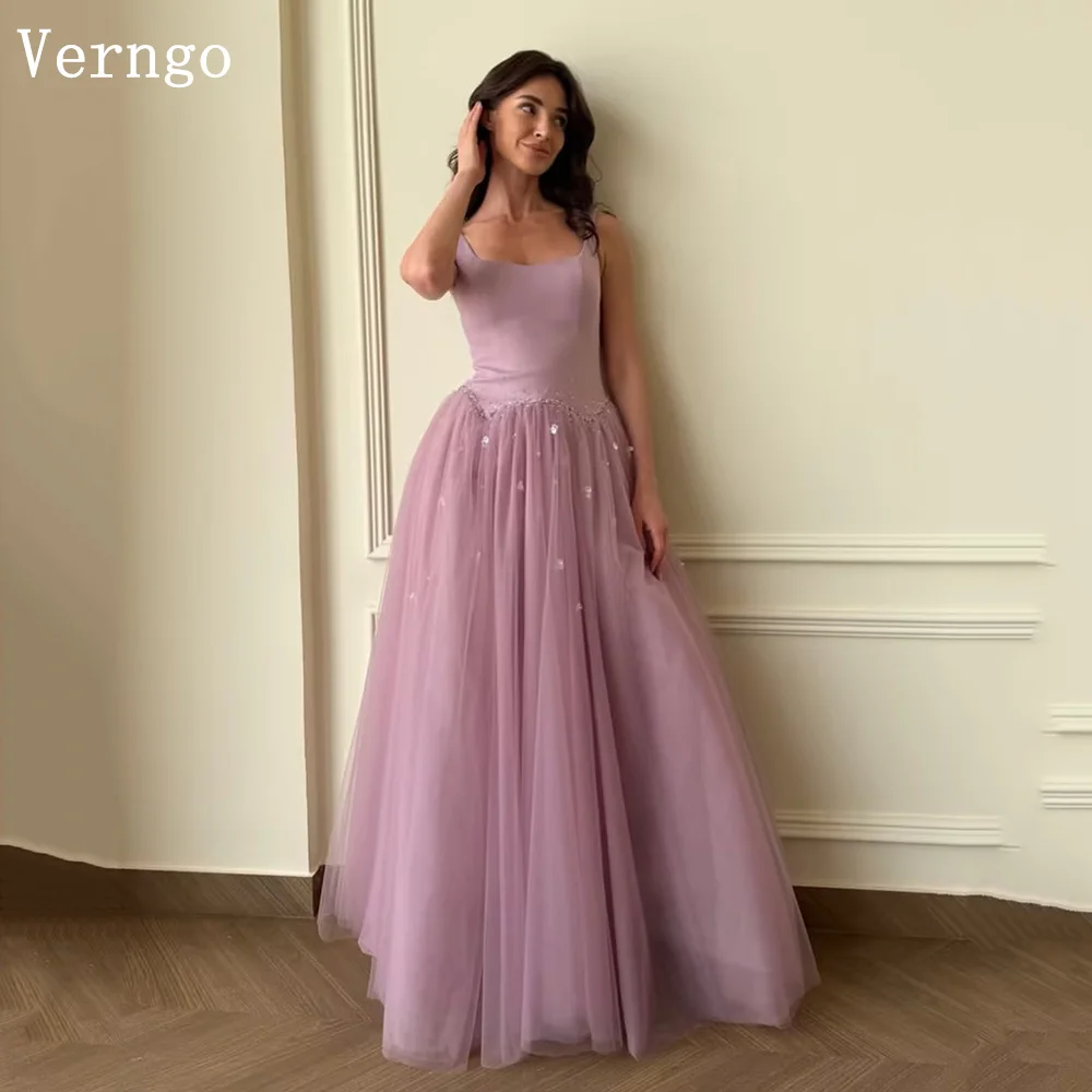 Verngo Purple Tulle Evening Dress Appliques Spaghetti Straps A Line Prom Dresses Modern Party Gowns 2026 Customized